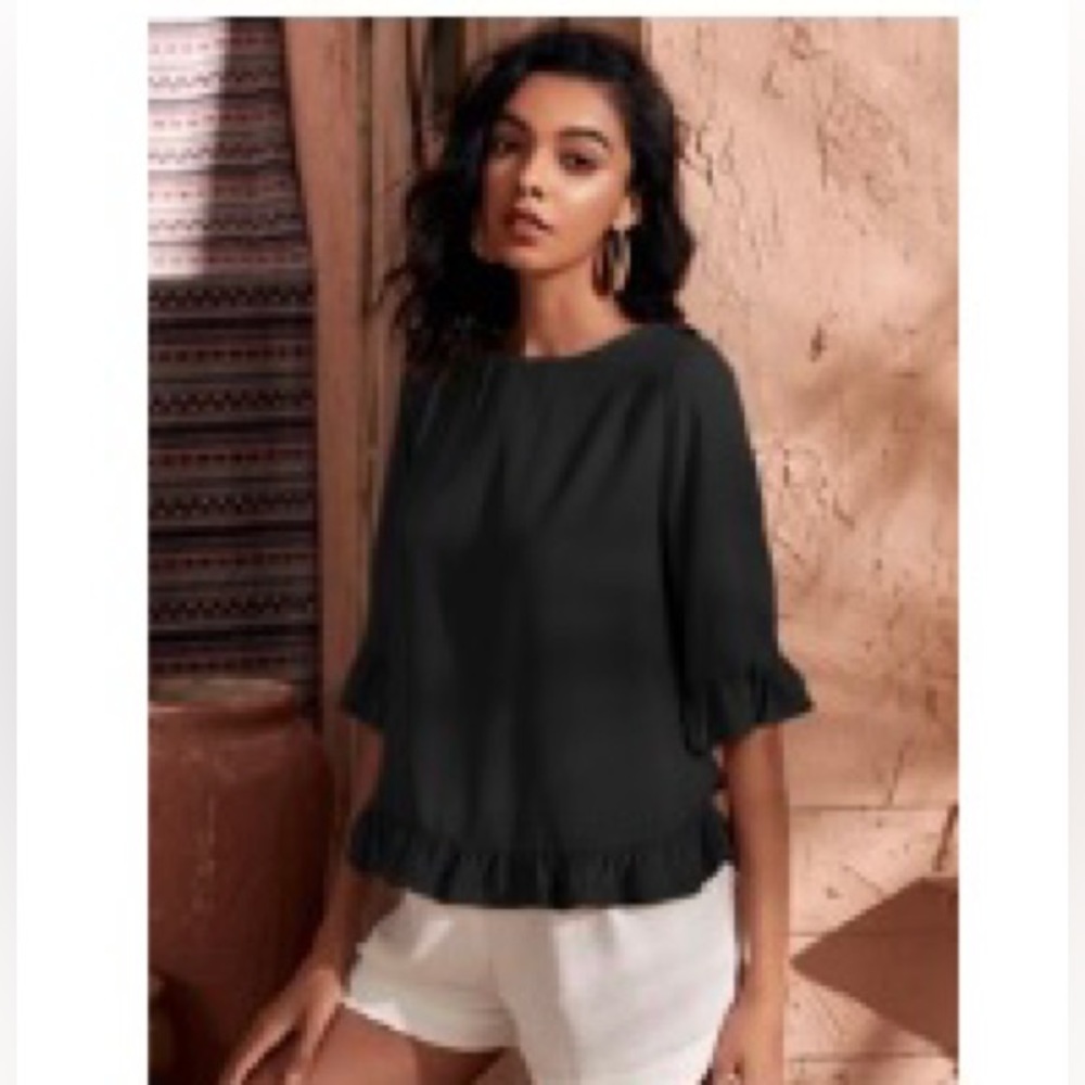 Flounce sleeve peplum blouse